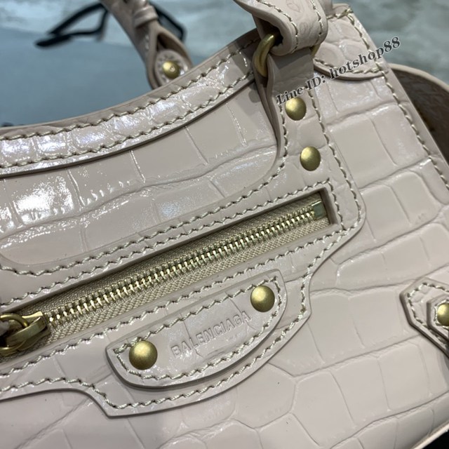 Balenciaga專櫃爆款鱷魚紋淺米色手袋手提包 638512 巴黎世家小號Neo Classic機車包 fyj1445